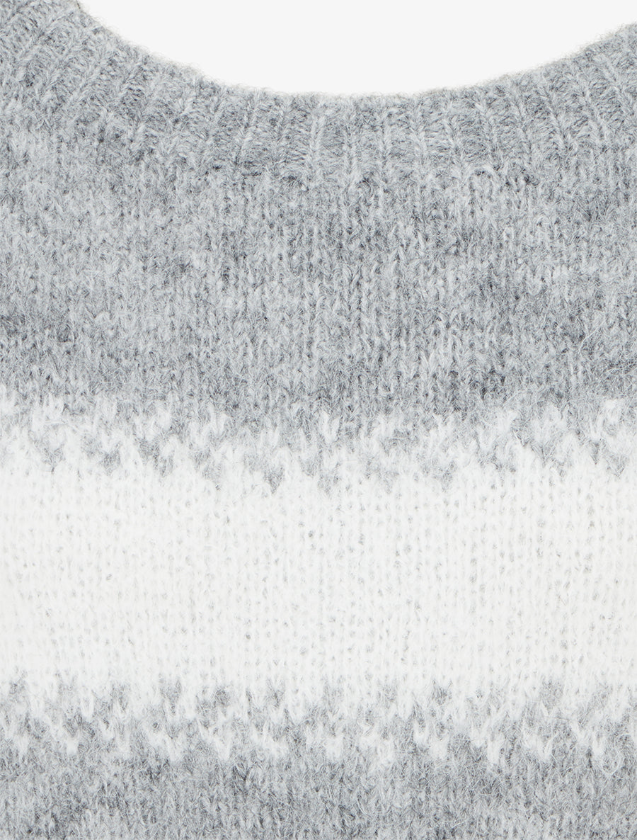 Pull ample en laine mélangée à rayures stylisées - Gris clair - 3