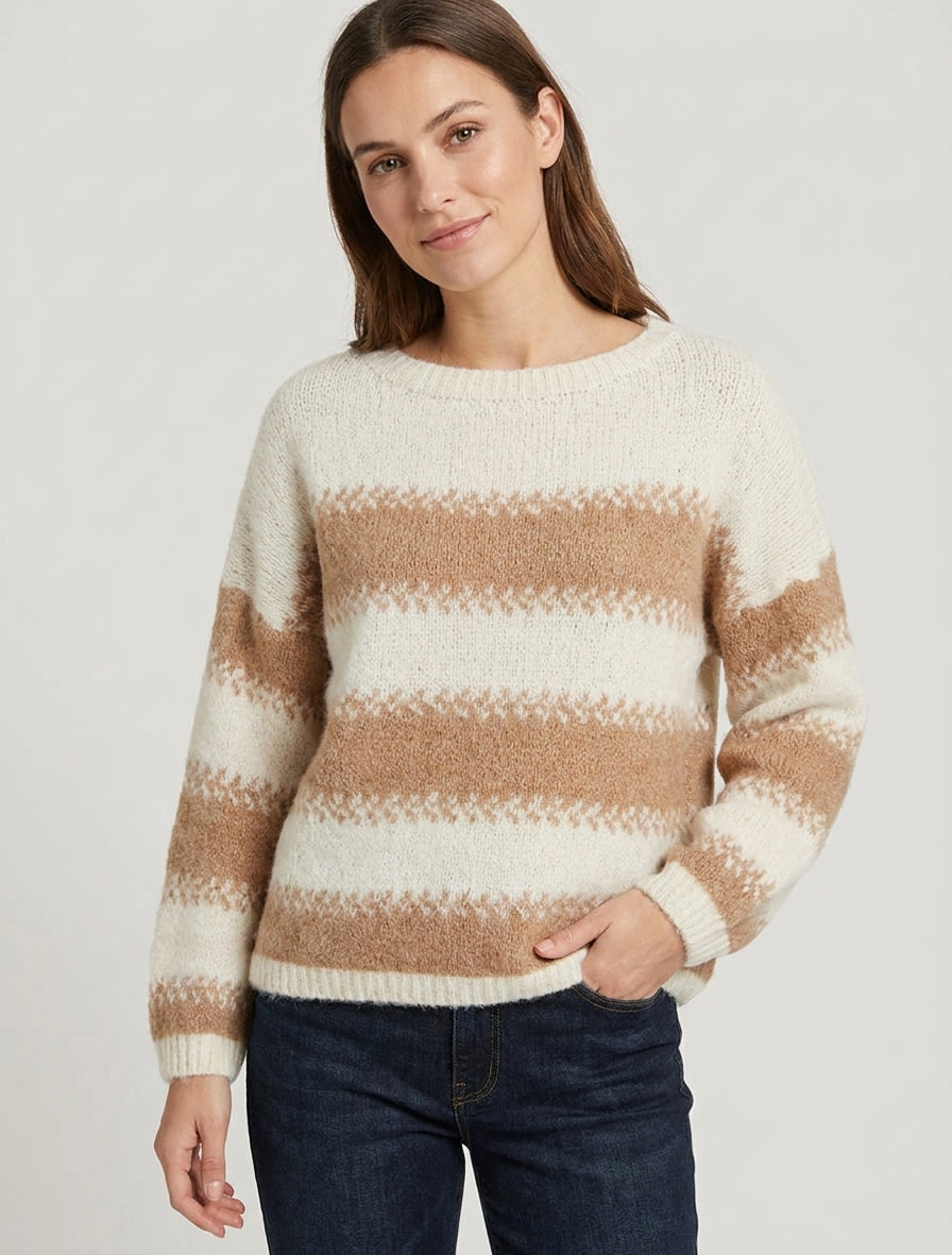 Pull ample en laine mélangée à rayures stylisées - Camel