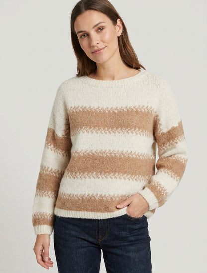 Pull ample en laine mélangée à rayures stylisées - Camel