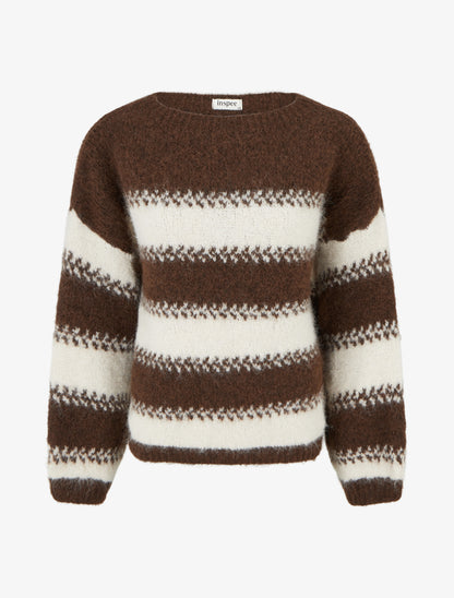Pull ample en laine mélangée à rayures stylisées - Marron - 1