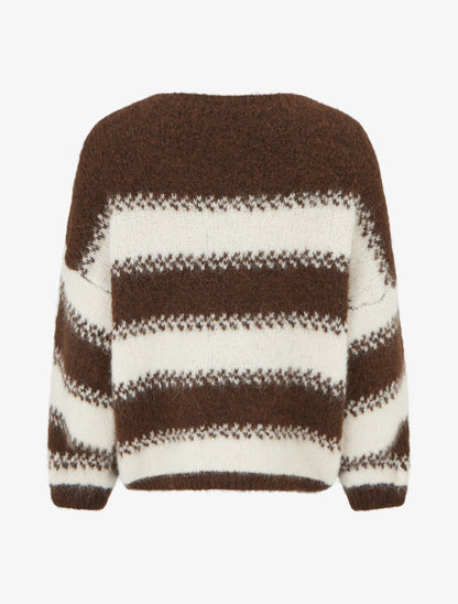 Pull ample en laine mélangée à rayures stylisées - Marron - 2