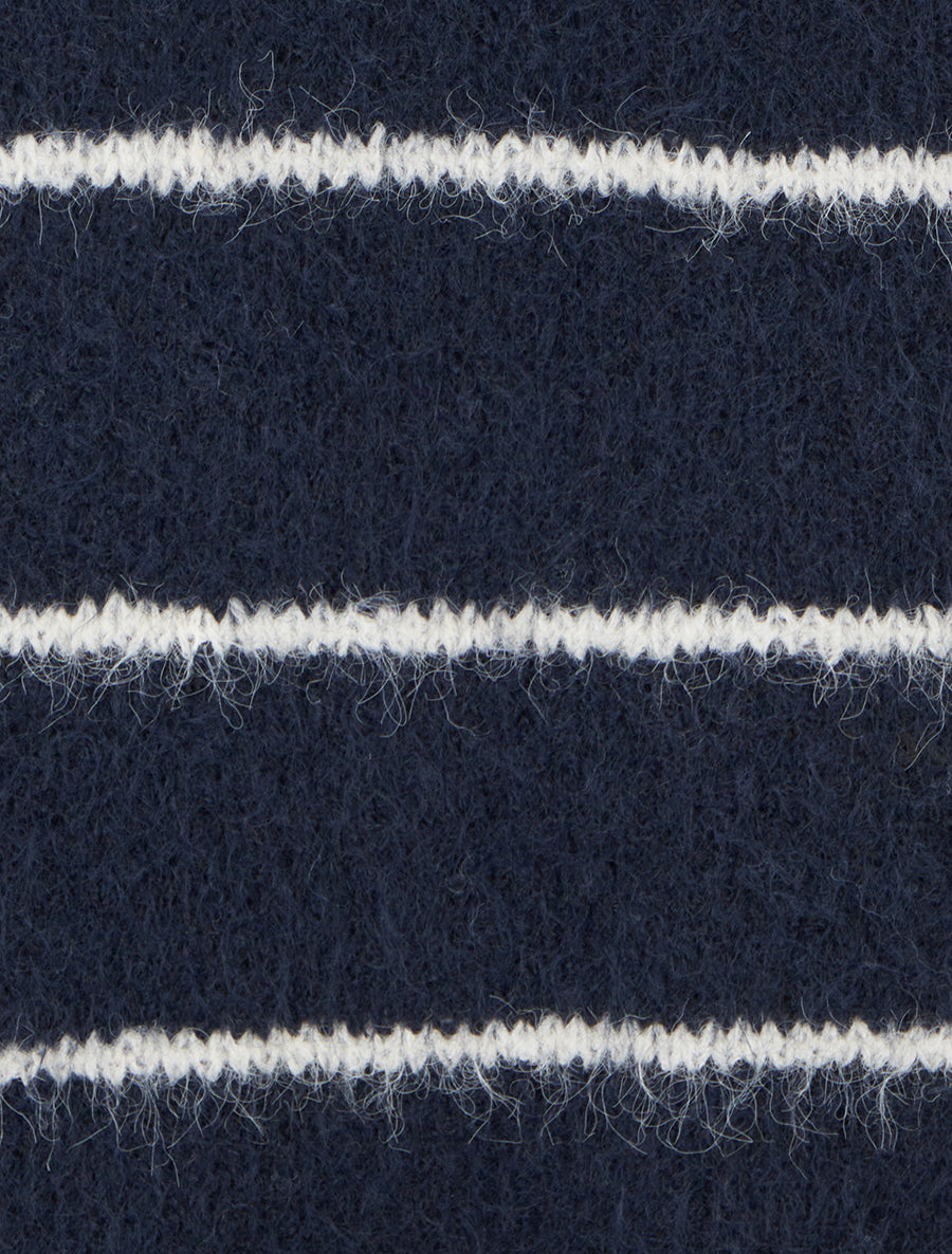 Pull en laine mélangée à col rond et rayures - Marine - 3