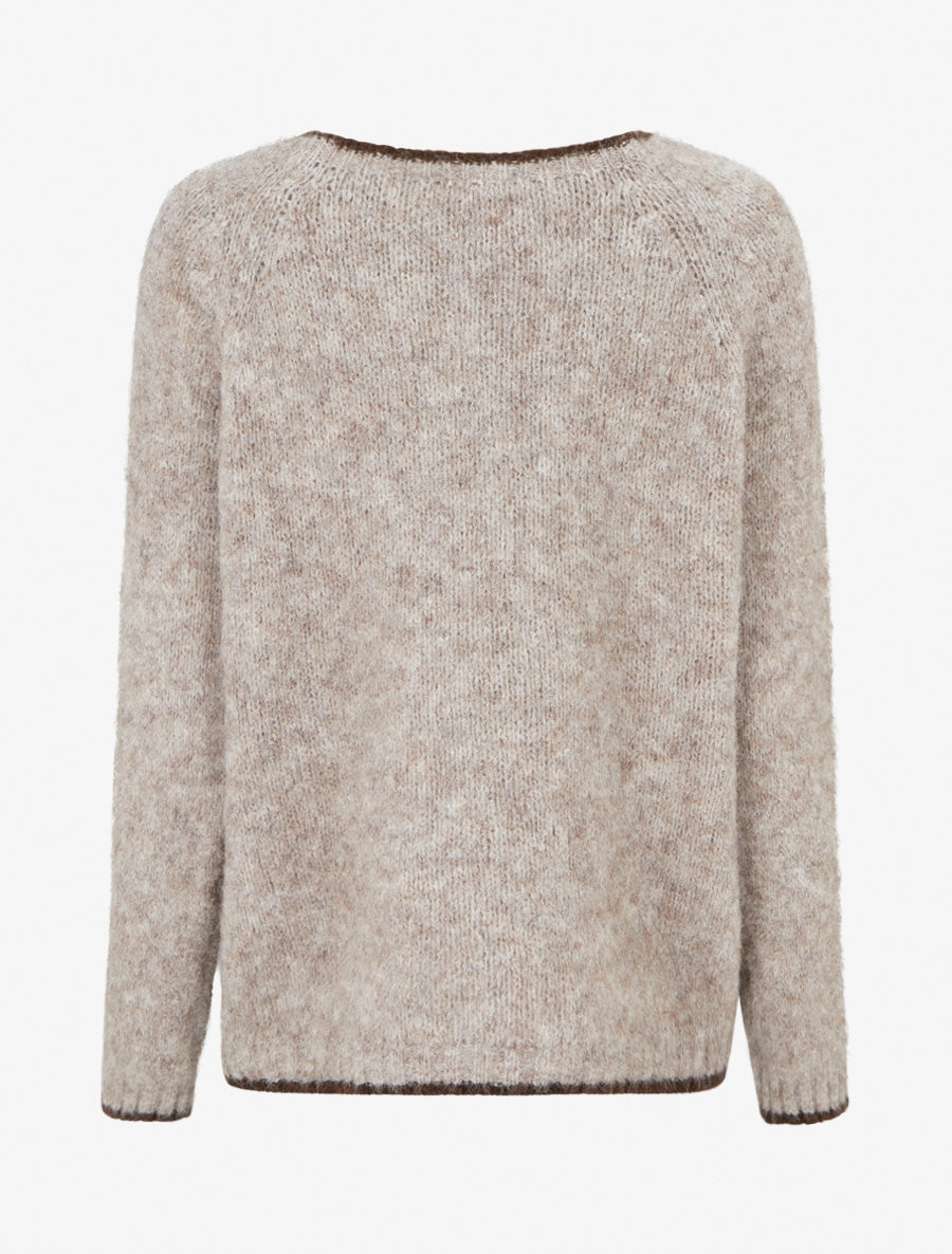 Pull en laine mélangée à liseré contrastant - Taupe - 2