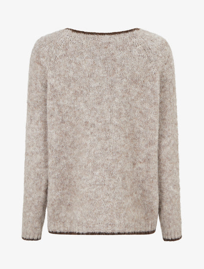 Pull en laine mélangée à liseré contrastant - Taupe - 2