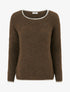 Pull en laine mélangée à liseré contrastant - Marron - 1