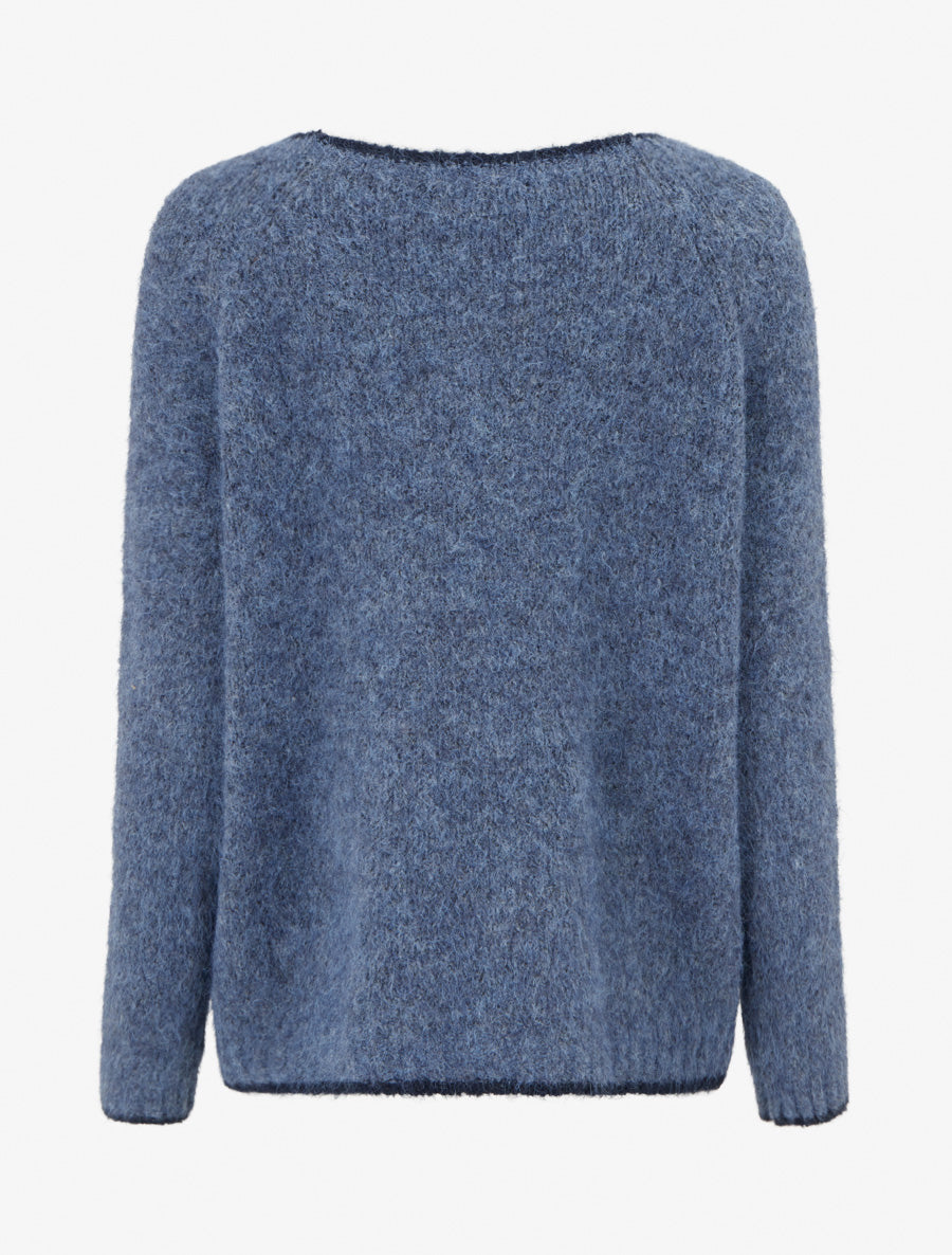 Pull en laine mélangée à liseré contrastant - Bleu - 2