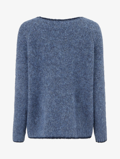 Pull en laine mélangée à liseré contrastant - Bleu - 2