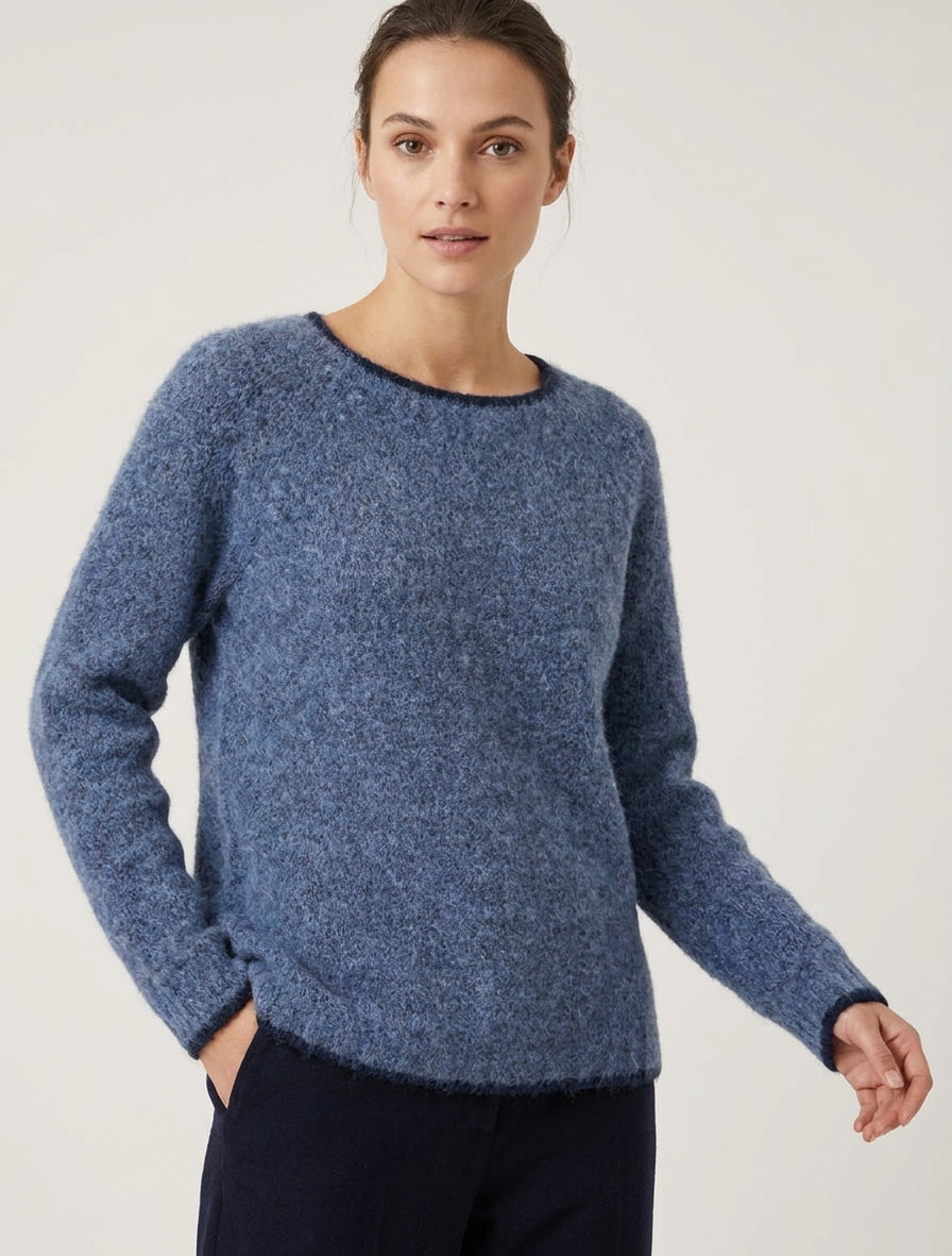 Trui van gemengde wol met contrasterende bies - Blauw