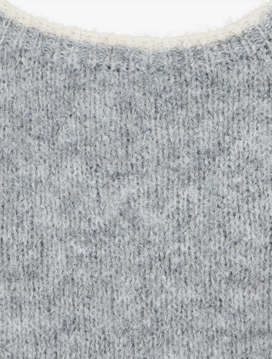 Pull en laine mélangée à liseré contrastant - Gris - 3