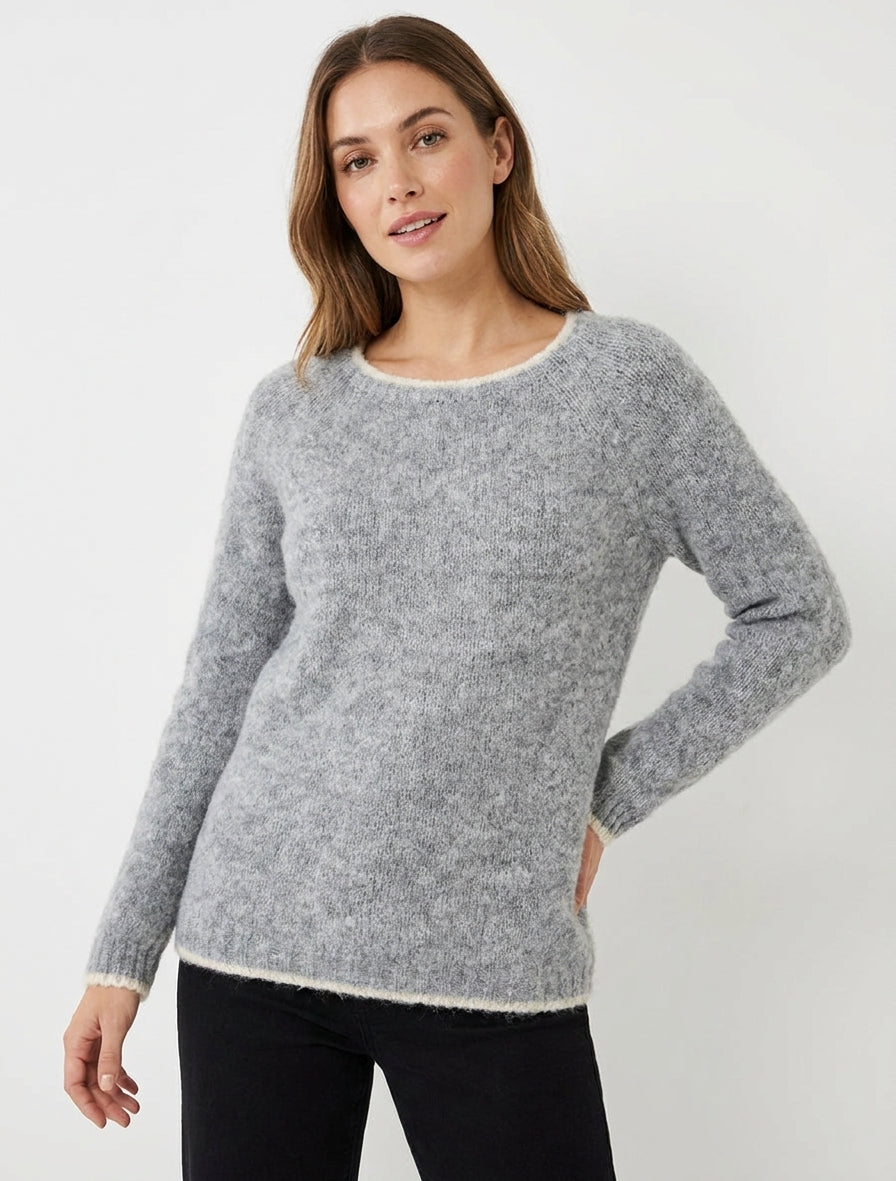 Pull en laine mélangée à liseré contrastant - Gris