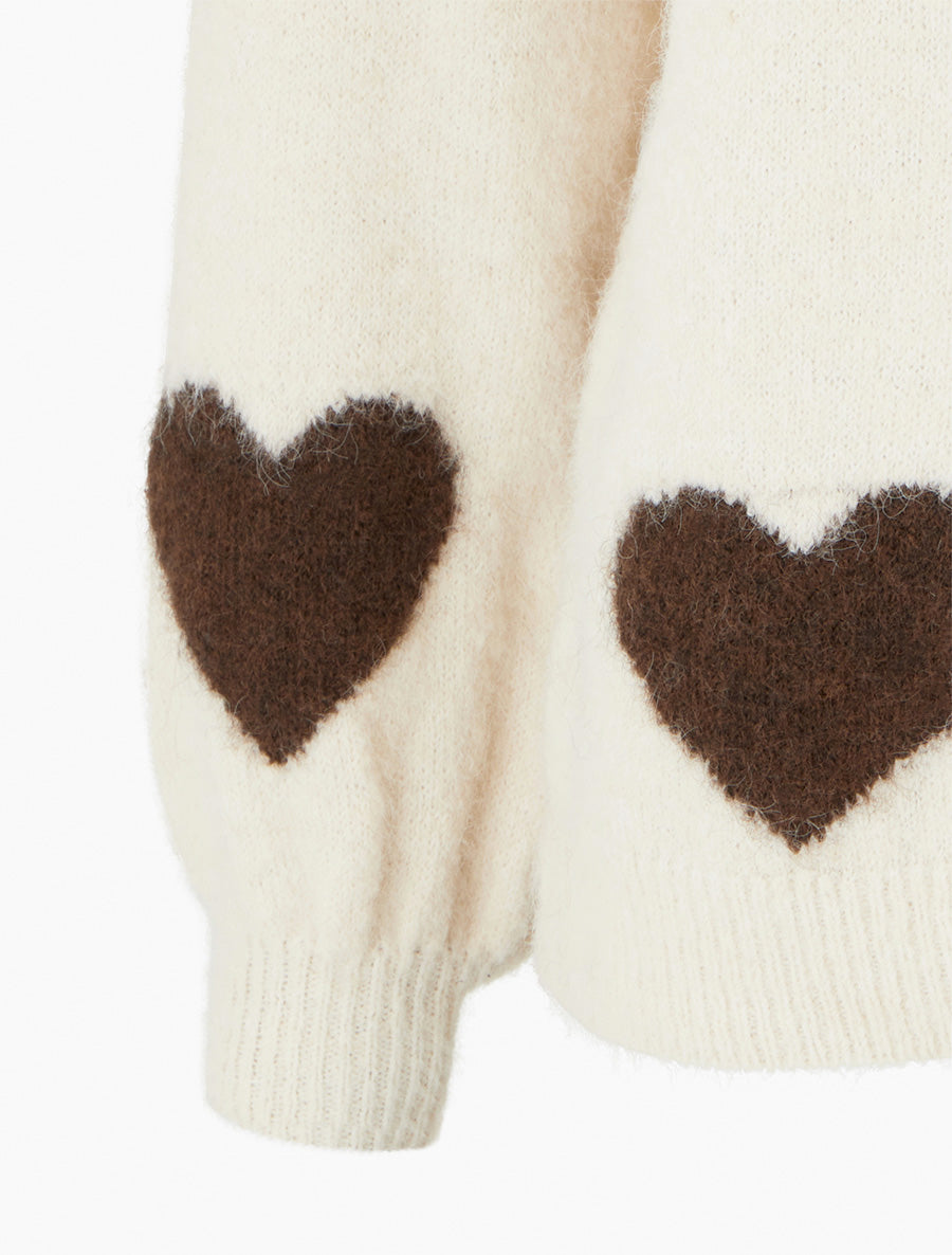 Pull en laine mélangée à motif coeur - Beige clair - 3