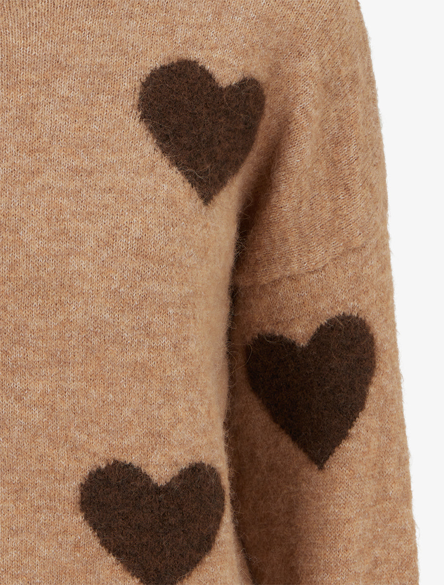 Pull en laine mélangée à motif coeur - Camel - 3