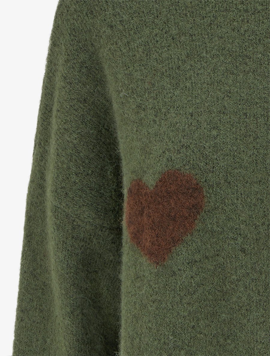 Pull en laine mélangée à motif coeur - Kaki - 3