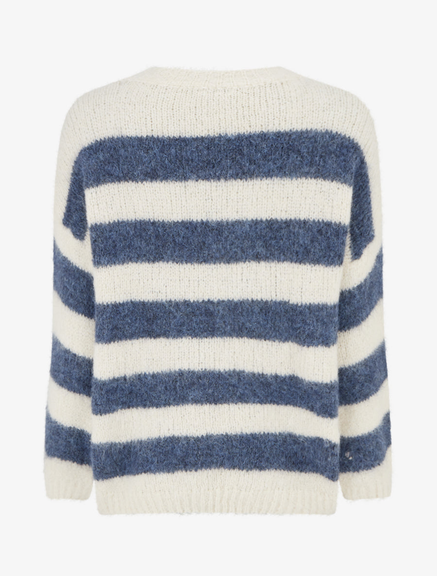 Pull ample à rayures en laine mélangée - Bleu - 2