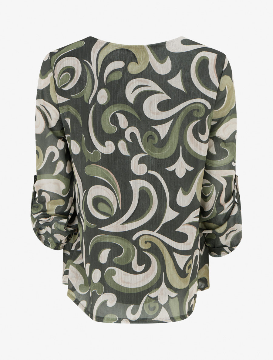 Top droit irisé à imprimé arabesque - Kaki - 2