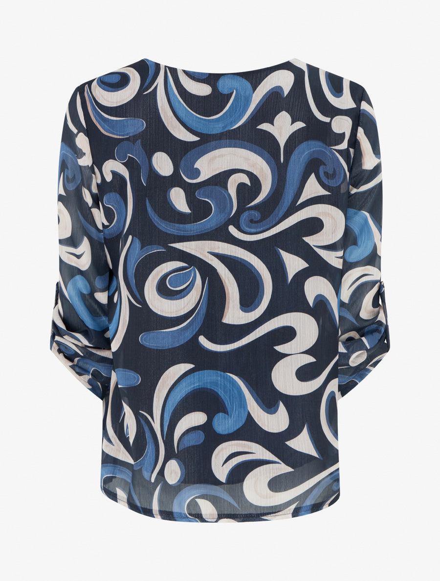 Top droit irisé à imprimé arabesque - Marine - 2