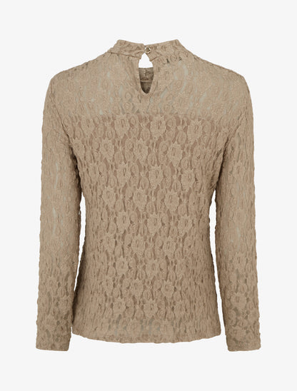 Top en dentelle à manches longues - Beige - 2