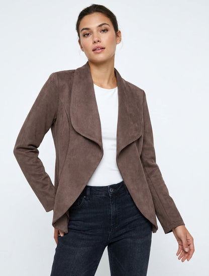 Veste en suédine droite à col châle - Marron
