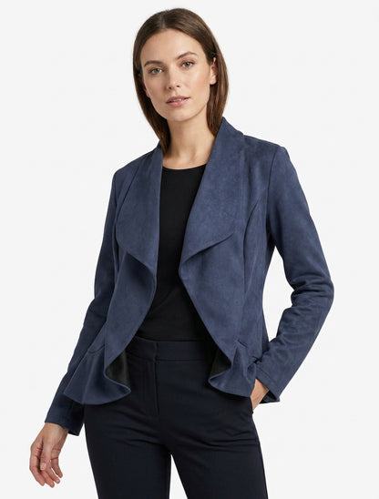 Veste en suédine droite à col châle - Marine