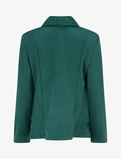Veste en suédine droite à col châle - Vert foncé - 2