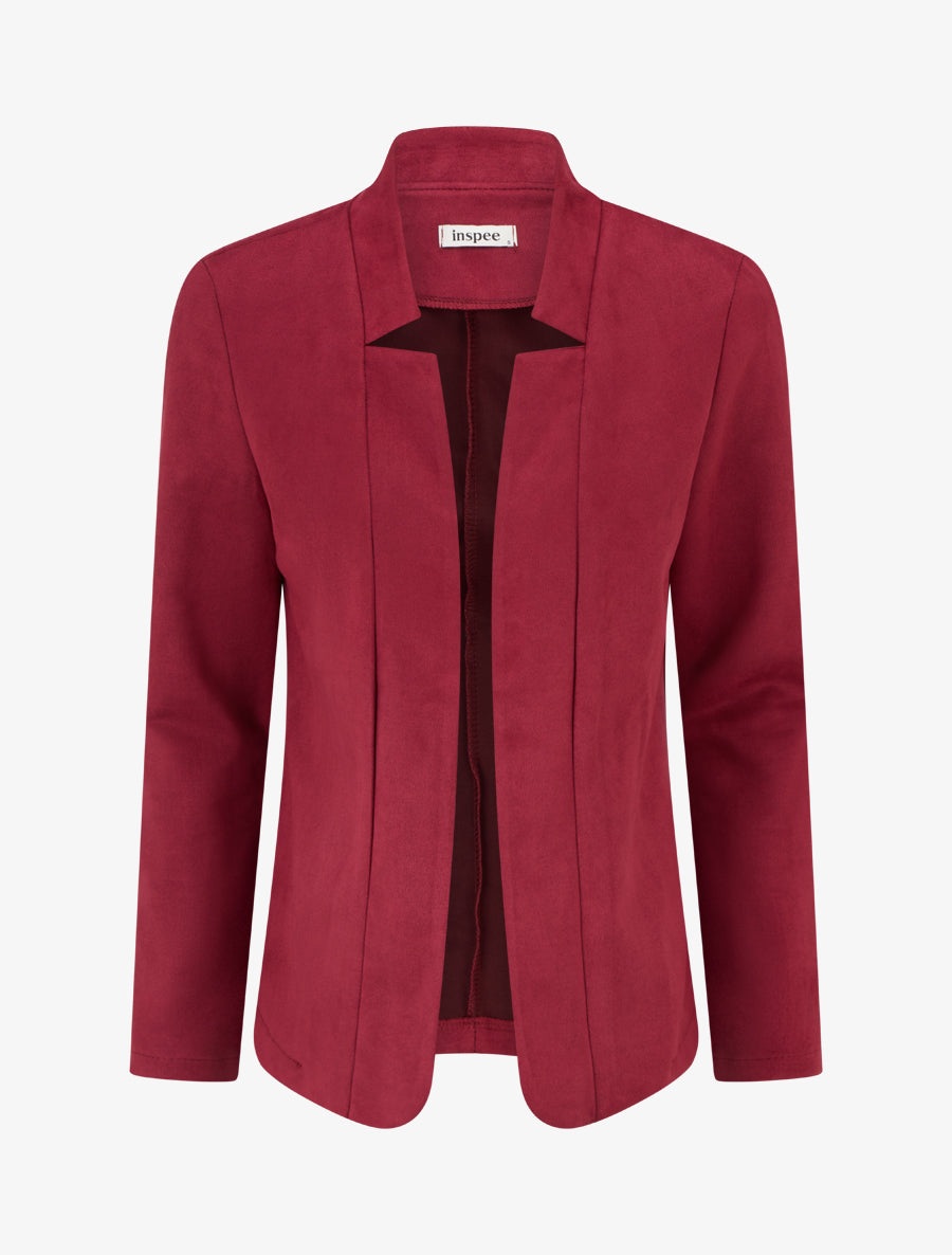Veste droite en suédine à col cranté - Lie de vin - 1