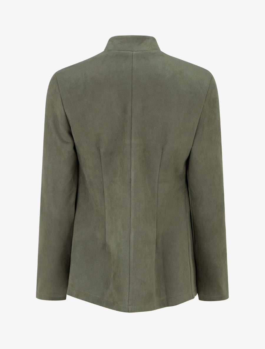 Veste droite en suédine à col cranté - Kaki - 2