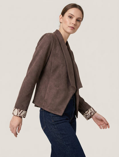 Veste suédine poignets à revers imprimé - Marron