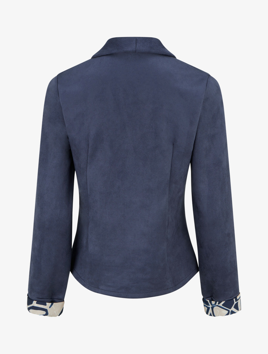 Veste suédine poignets à revers imprimé - Marine - 2