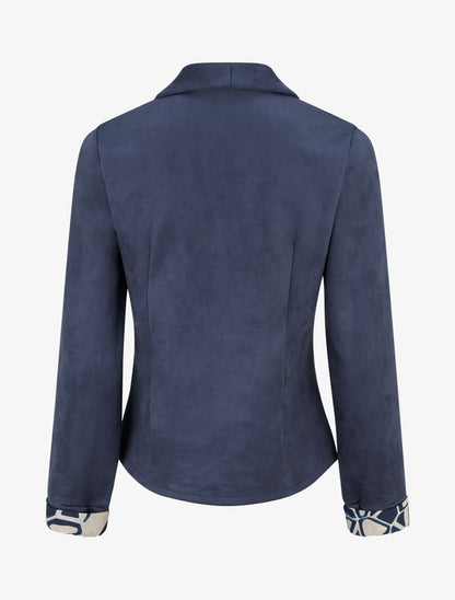 Veste suédine poignets à revers imprimé - Marine - 2