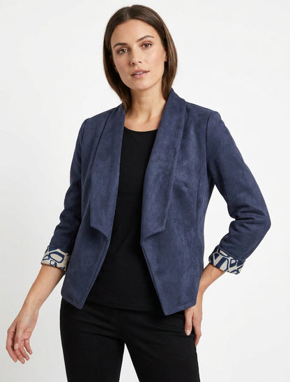 Veste suédine poignets à revers imprimé - Marine