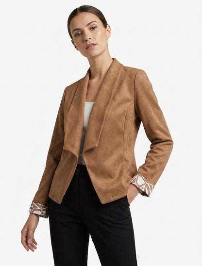 Veste suédine poignets à revers imprimé - Camel