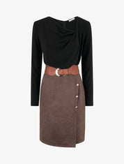 Robe bimatière droite style portefeuille - Noir - 1