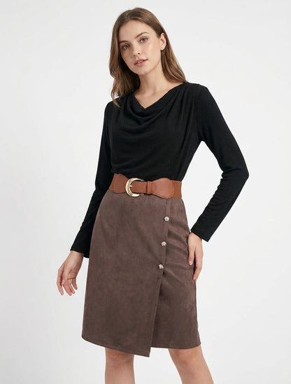 Robe bimatière droite style portefeuille - Noir