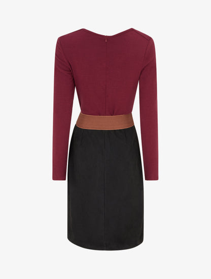 Robe bimatière droite style portefeuille - Lie de vin - 2