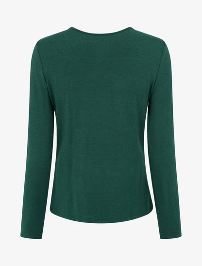 Pull fin et droit col rond froncé avec bijou - Vert foncé - 2