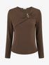 Pull fin et droit col rond froncé avec bijou - Marron - 1