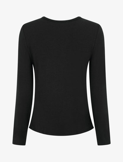 Pull fin et droit col rond froncé avec bijou - Noir - 2
