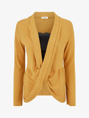 Pull style gilet effet torsader avec doublure à dentelle - Moutarde/noir - 1