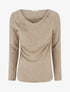 Pull duveteux à col bénitier à empiècement dentelle - Beige - 1