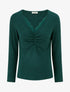 Pull fin à col V en dentelle - Vert foncé - 1