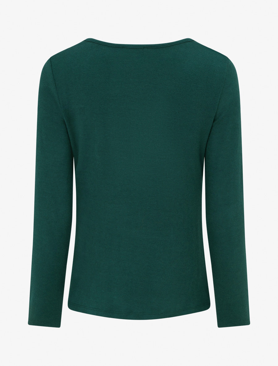 Pull fin à col V en dentelle - Vert foncé - 2