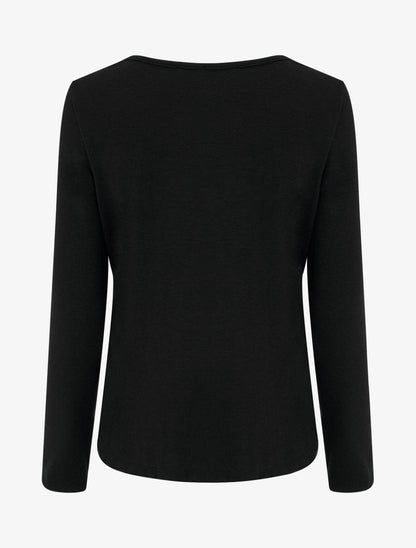 Pull fin à col V en dentelle - Noir - 2