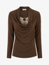 Pull droit effet doublé à col bénitier et bijou - Marron/beige - 1