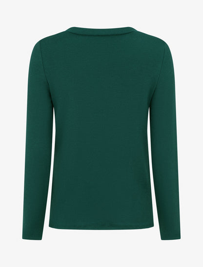 Pull droit effet drapé à col rond - Vert foncé - 2