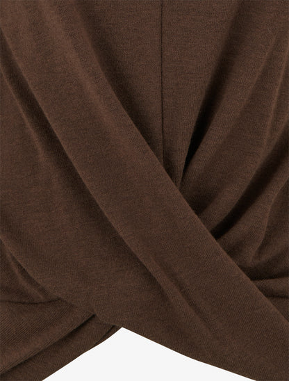 Pull droit effet drapé à col rond - Marron - 3