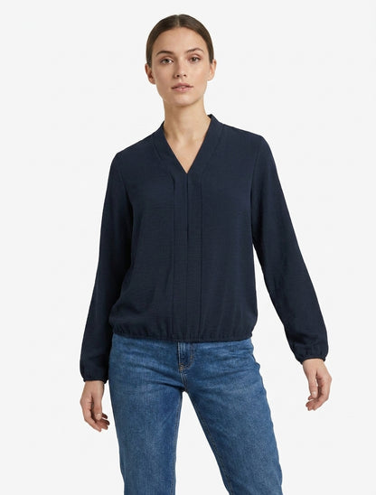 Top met lange mouwen en V-hals - Marine