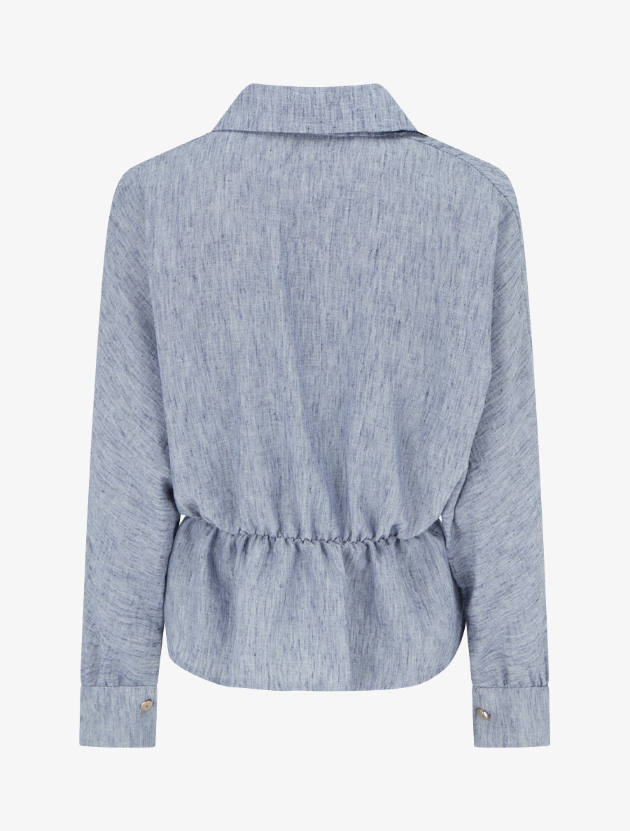 Blouse élastiquée à col cache-coeur - Bleu chiné - 2