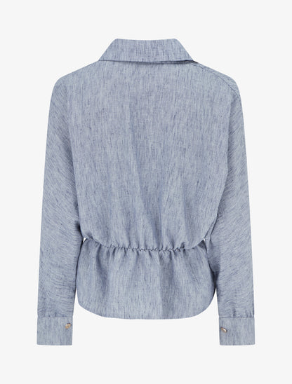 Blouse élastiquée à col cache-coeur - Bleu chiné - 2