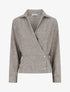 Blouse élastiquée à col cache-coeur - Marron chiné - 1
