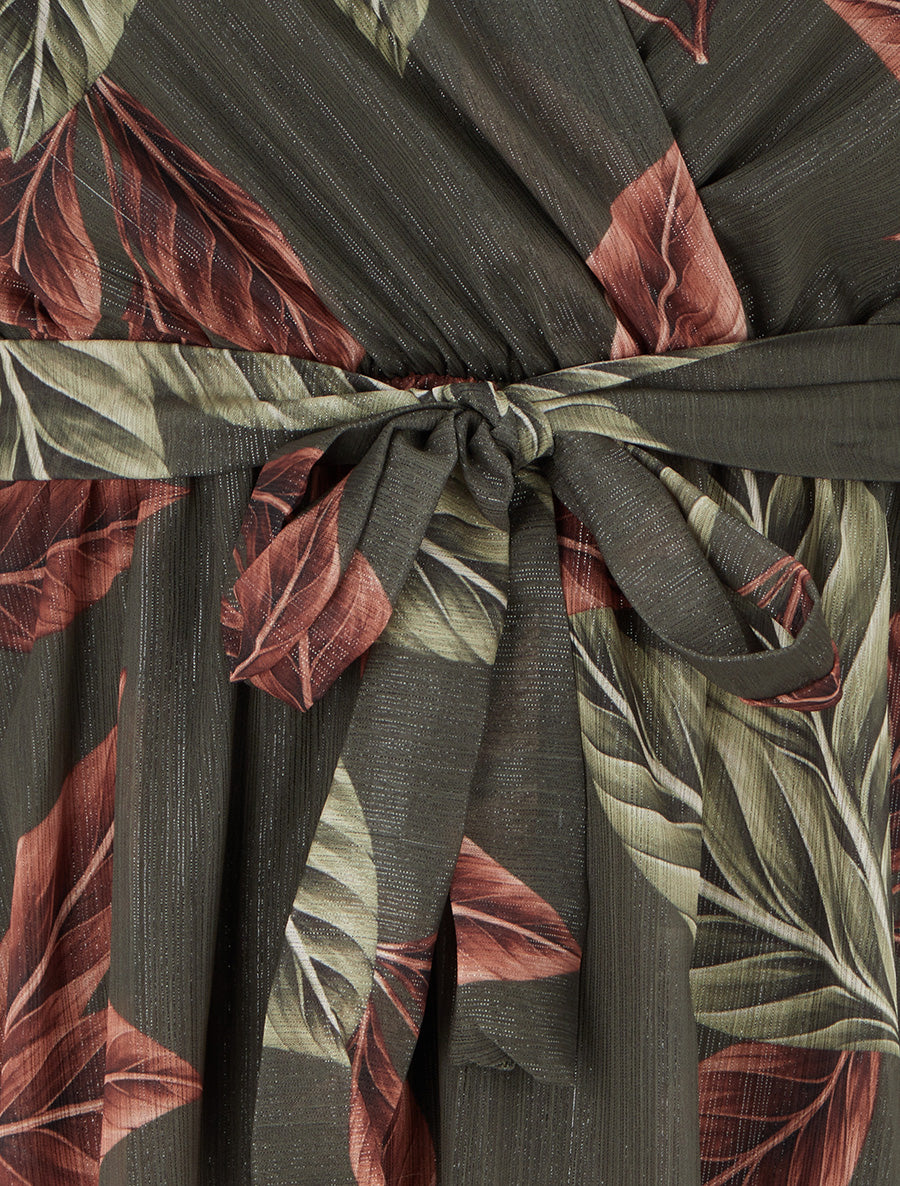 Robe irisée à imprimé feuilles et bords volantés - Kaki - 3